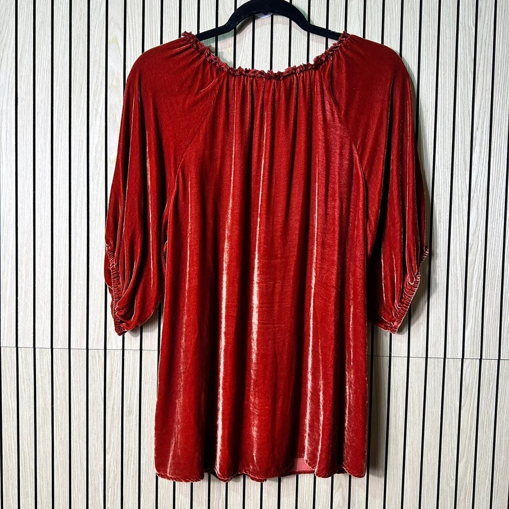 229 Sundance Velvet Silk Blend Tunic Top Ruffle Neck 3/4 Sleeve (XL, EUC) - Picture 3 of 4